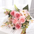 Home Decor Roses Autumn Artificial Flowers Silk Peony Hydrangea Big Bride Bouquet Wedding Home Party DIY Decoration Fake Flowers Qme Pink
