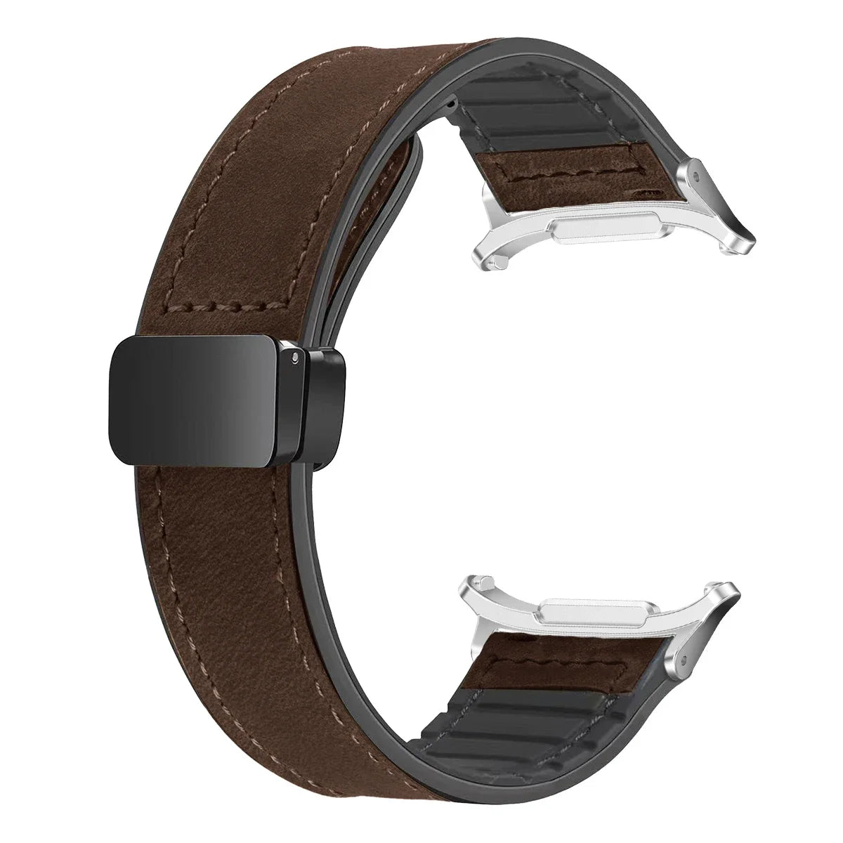 Leather Silicone Strap For Samsung Galaxy Watch 7 Ultra 47mm Magnetic Band Bracelet for Galaxy Watch 7 Ultra 47mm Correa Qme DBrown-S For watch 7ultra47MM