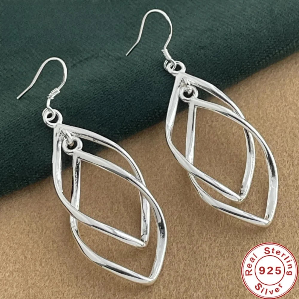 925 Sterling Silver Hollow Tassel Long Earrings Women's Fashion Wedding Jewelry Gift Qme Default Title