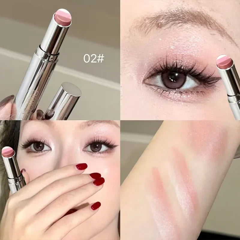 QIBEST Eye Shadow Stick Shimmer Glitter Brown Color Dimensional Natural Without Taking Off Makeup Eye Cosmetic For Women Gift Qme 02