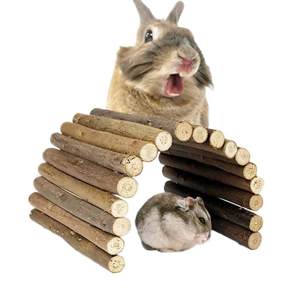 Hamster Bridge Natural Portable Wooden Entertainment Ladder Pet Climbing Bridge Toy for Exercise Play Hiding Foraging Qme