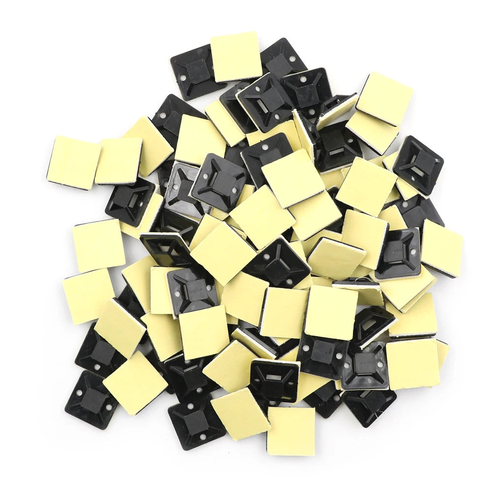 100 Pcs Self Adhesive Cable Tie Mount Base Holder 20 x 20 x 6mm Qme