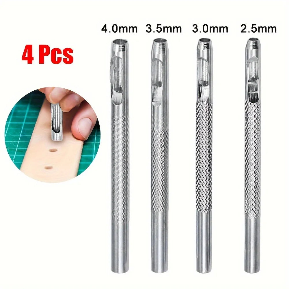 4pcs Leather Hole Punch Tool Set, 2.5mm, 3.0mm, 3.5mm, 4mm Round Hollow Punch Set, Carbon Steel Craft Punch Tools for Leather St Qme 4pcs