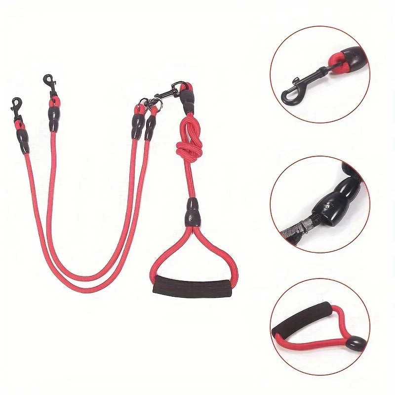 Nylon double ended dog leash with cushioned handle, 360 ° rotatable detachable pet leash, suitable for medium and large dogs Qme