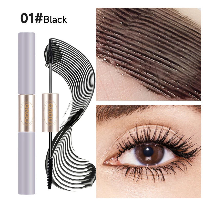 Dual-Ended Mascara, Eyelash Primer & Mascara, Fine & Thick Brush Heads, Volumizing & Lengthening, Long-Lasting, Water Resistant, Qme 01