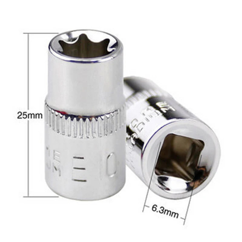 6Pcs/set Drive Socket 1/4 Hexagon Torx Star Female Bit E Socket Set E4 E5 E6 E7 E8 E10 Steel Hand Tool Accessories Qme