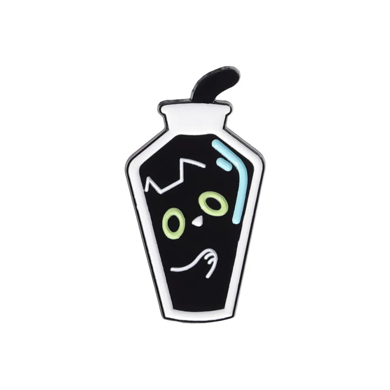 Cute Black Kitten In Bottle Brooch Enamel Pin Funny Cartoon Animal Metal Brooch Backpack Lapel Badge Decoration Jewelry Gift Qme style 4