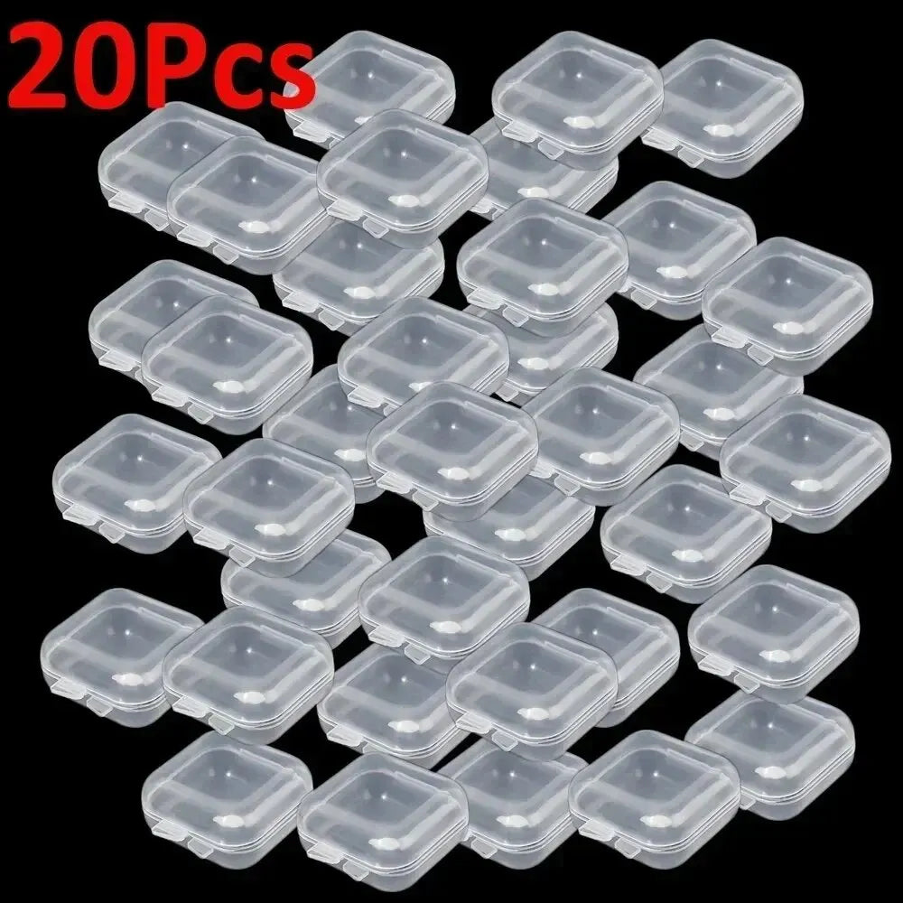 Mini Plastic Jewelry Storage Box Square Transparent Flip Portable Pill Container Jewelry Holder Packaging Earrings Display Case Qme 20pcs