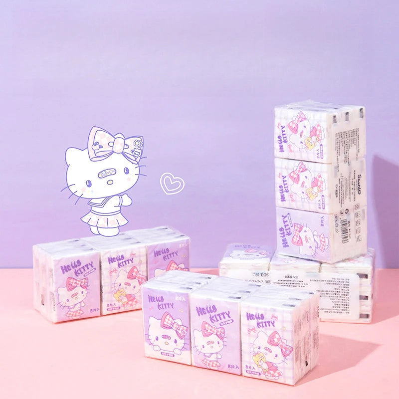Hello Kitty Kuromi 9-Pack Printed Handkerchief Tissue Travel Tissue Cute Student-Style Small Packet Napkins Facial Tissue Qme