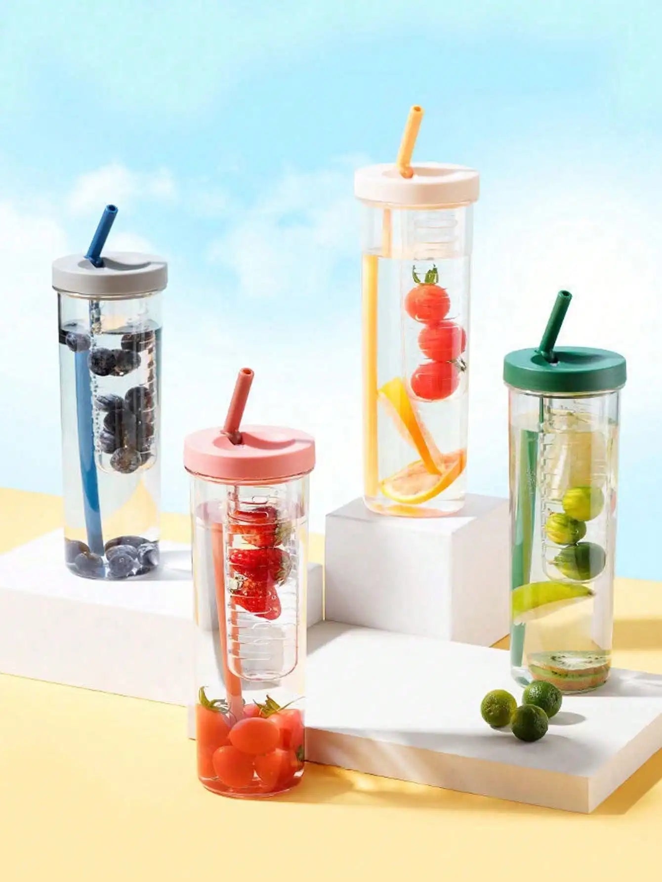 Portable Plastic Leak Proof Sports Water Cup Filter Layer Folding Qme