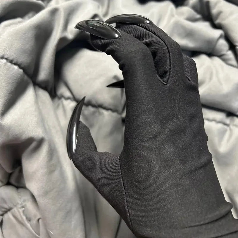 Black Halloween Gothic Long Nails Cosplay Gloves Personality Stretch Qme