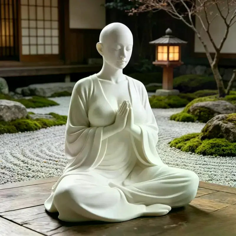 White Zen Meditation Sculpture Minimalist Figurine Spiritual Art Decor Ideal Ornament & Gift For Yoga Room Bedroom Living Room Qme Default Title