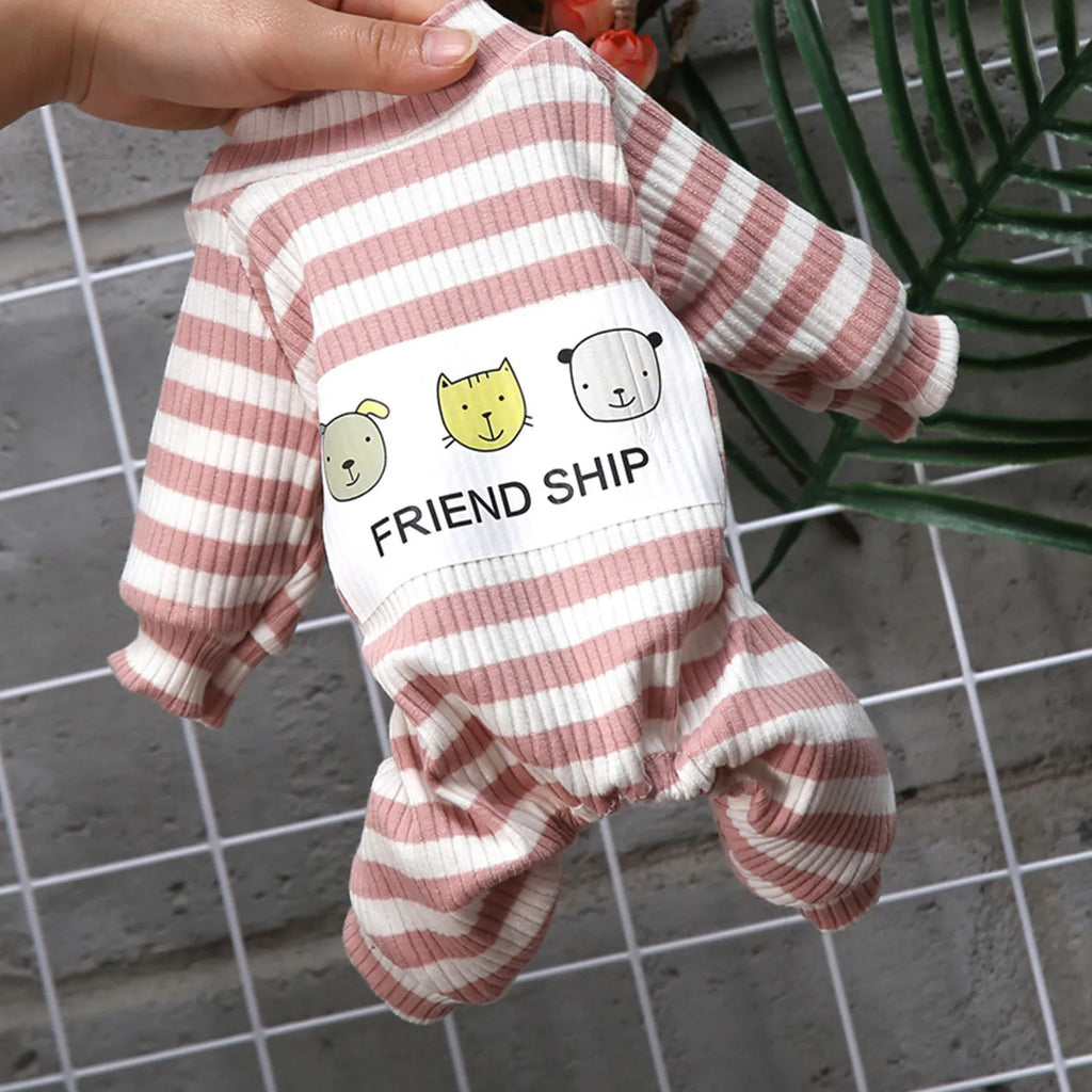 Cotton Dog Pajamas Stripe Classic Pet Jumpsuit Winter Dog Clothes For Small Dog Puppy Cat Costume Chihuahua Yorkie Poodle Outfit Qme Pink XL