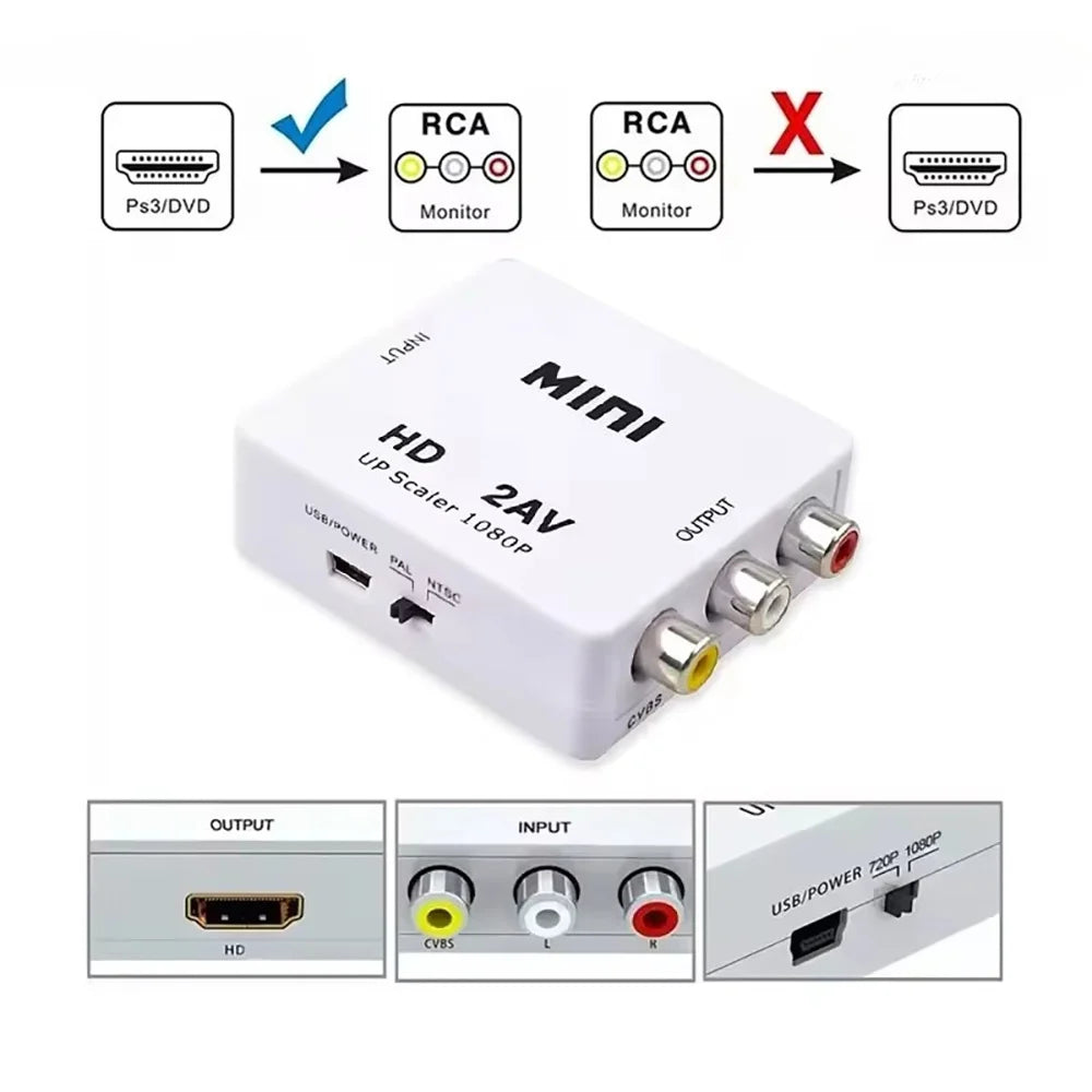 HD 1080P hdmi-compatible To RCA AV/CVBS Adapter Converter High Quality AV2HD Audio Video Cable CVBS AV Adapter with USB Cable Qme