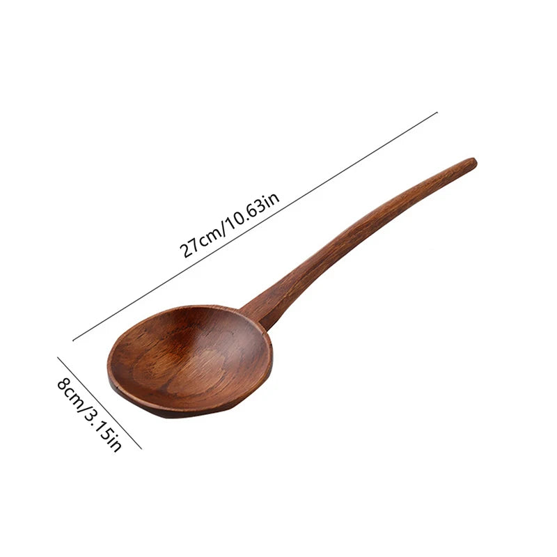 Long Handle Ramen Wooden Spoon Home Large Soup Ladle Japanese Kitchen Qme
