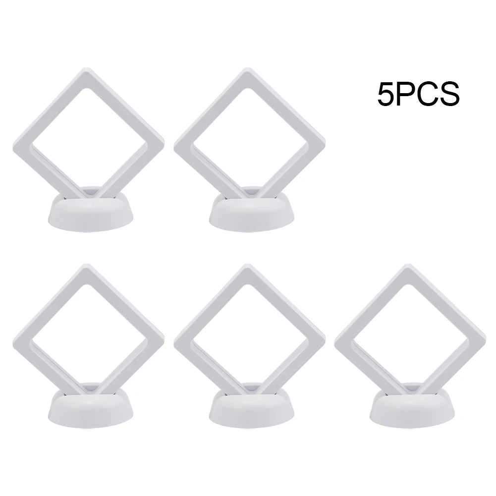 5/10 Pieces 3D Floating Photo Frame Shadow Box Jewelry Display Stand Ring Pendant Stand Protection Jewelry Stone Display Box Qme White 5PCS