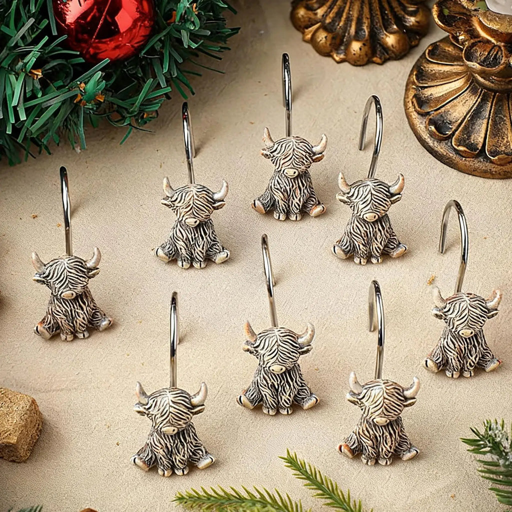 Shower Hooks 12-Piece Cute Stainless Steel Cow Shower Liner Hooks Bathroom Decor For Home Bedroom Restroom School Apartment Dorm Qme