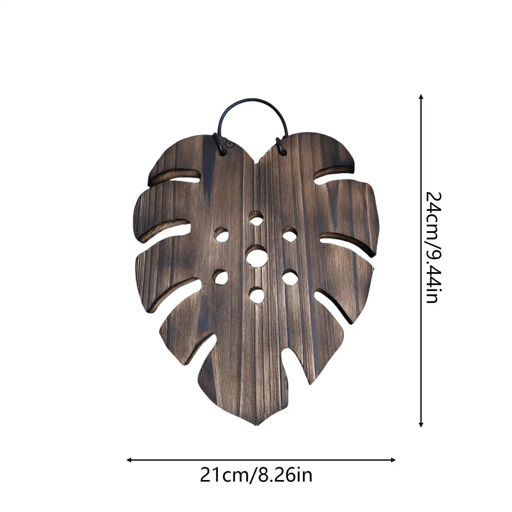 Wall Plant Holder Monstera Leaf Shape Flower Wooden Panel Vase Home Qme