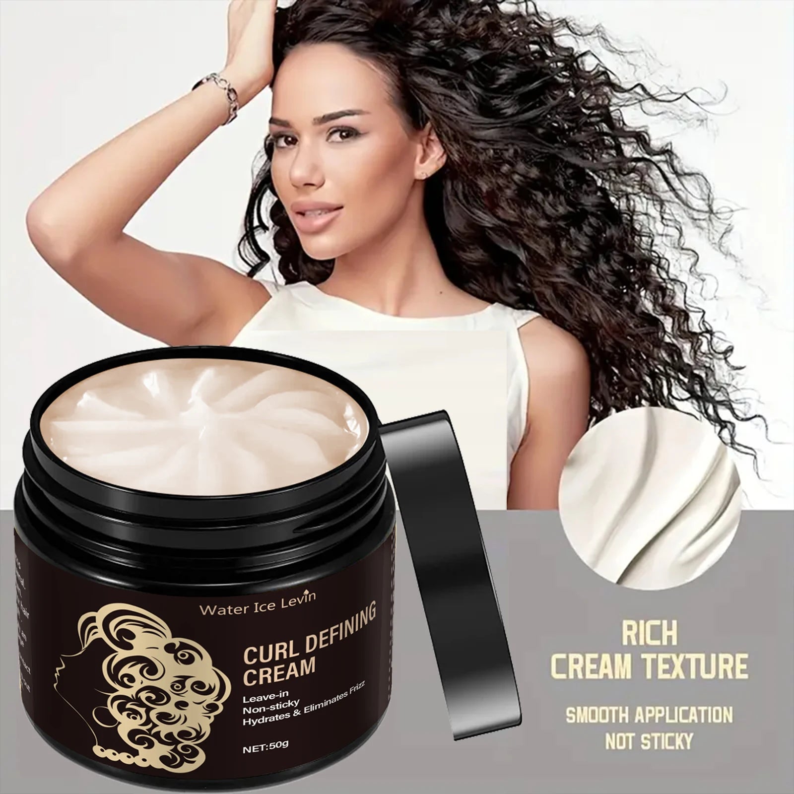 Travel-Size Curl Cream 50g - Coconut Oil Leave-In, Frizz Control & Definition, Non-Sticky for All Hair Types Qme
