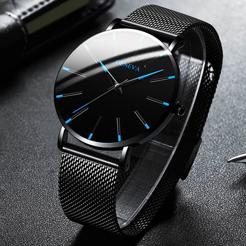 Top Brand Fashion Minimalist Ultra-thin Watch Men's Business Stainless Steel Strap Steel Mesh Quartz Watch Relogio Masculino Qme