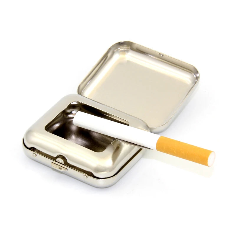 Pocket Ashtrays Lids Portable Ashtray Small Stainless Steel Square Qme