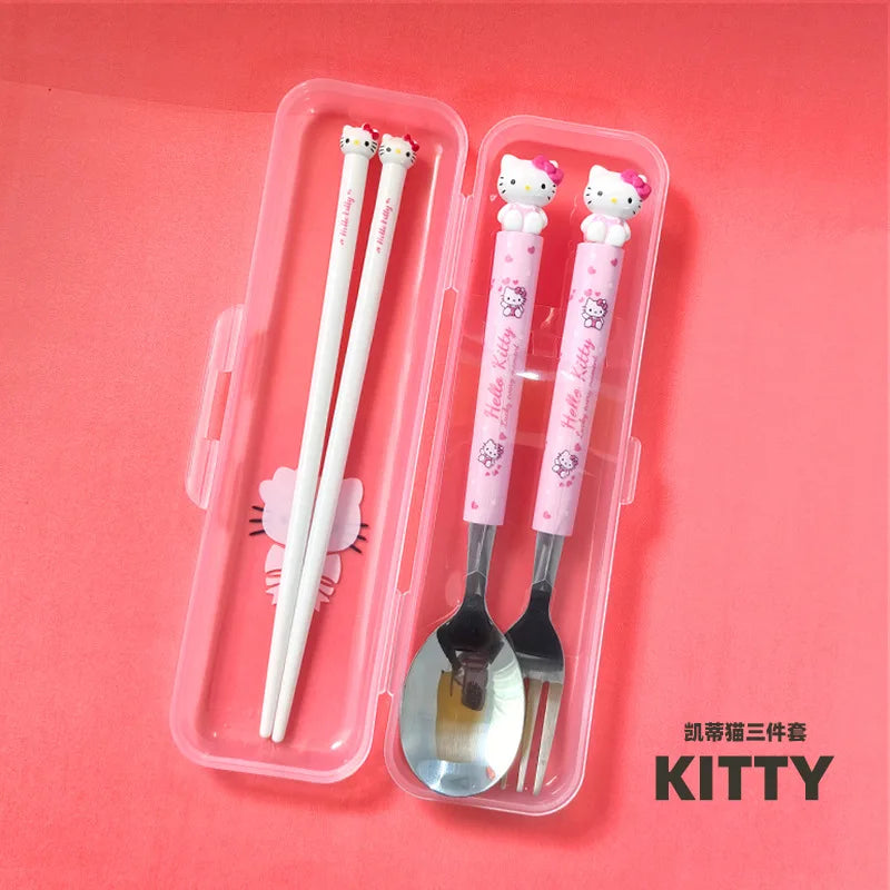 Hello Kitty Kuromi Cartoon Children's Tableware Spoon Portable Two-Piece Set for Students Stainless Steel Fork and Spoon Set Qme 8