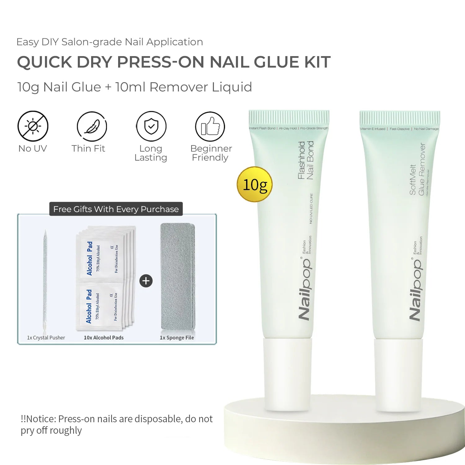 Nailpop Bond Adhesive Strong Press Nails Quick Dry Plant Based Qme Bond and Remover-2