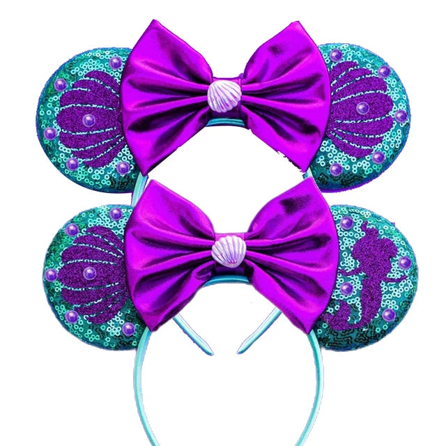 Mermaid Mickey Mouse Ear Headbands with Bow Sequin Candy Headbands Cosplay Costume party Christmas Halloween for Girl Women Qme Headband 15