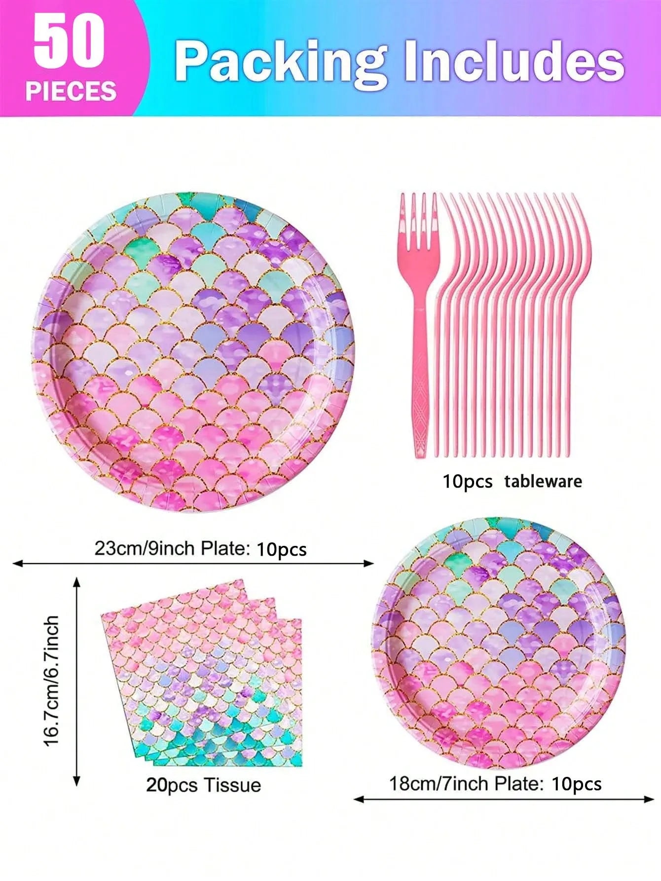50 Reusable Mermaid Patterned Party Cutlery Dining Table Decoration Qme 1 set