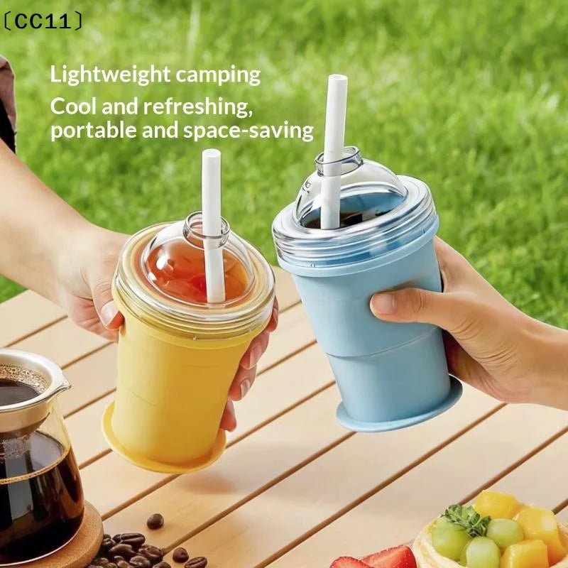 2-in-1 Silicone Ice Ball Maker Cup Foldable Leak-proof Travel Mug Qme
