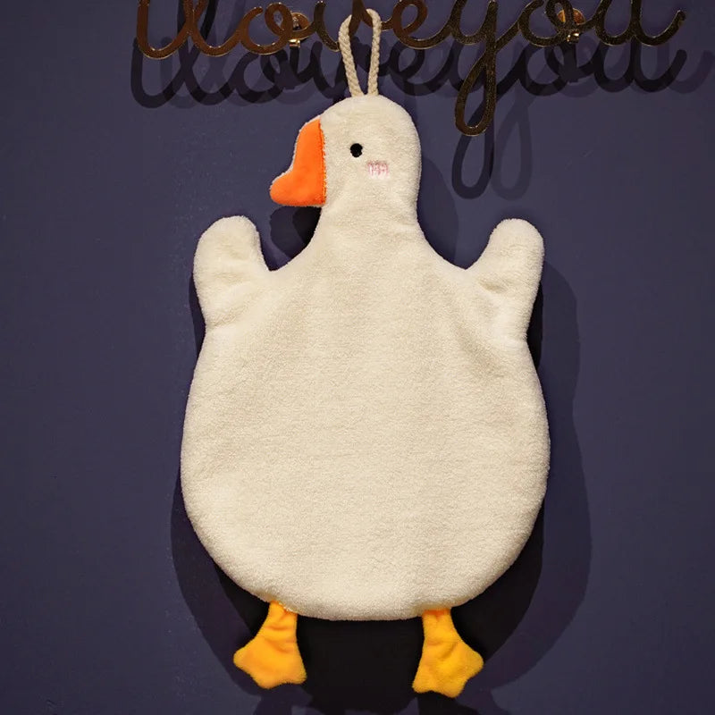 Cute Cartoon Goose Hand Towel Kitchen Bathroom Hanging Thickened Qme WHITE