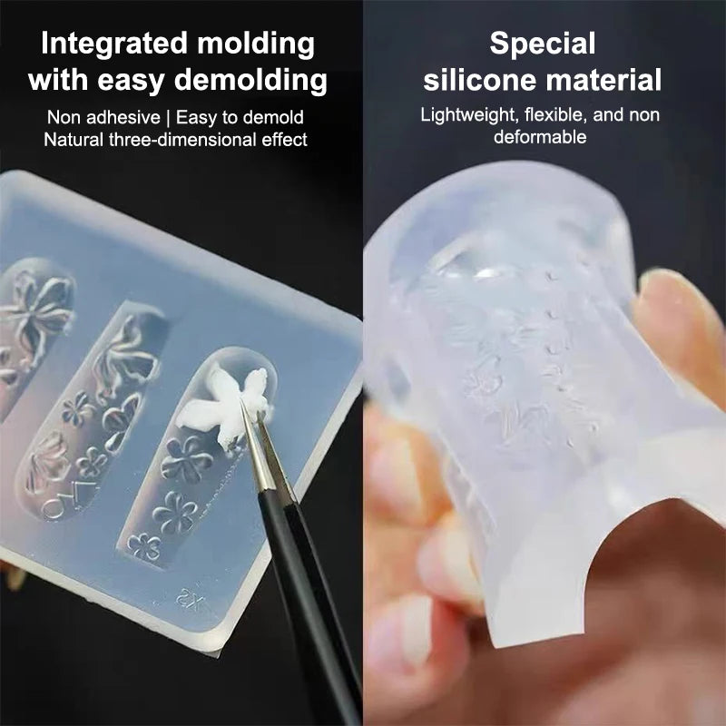 1 Relief Lily Flowers Nail Carving Mold 3D Silicone Hawaii Hibiscus Qme