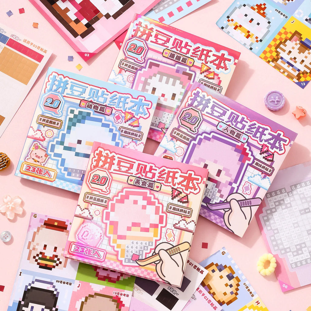 23 Sheets Die cut Stickers book - Adorable Cartoon Mini Bean Book, Handmade Decorative Scrapbooking Japanese Stationery Supplies Qme