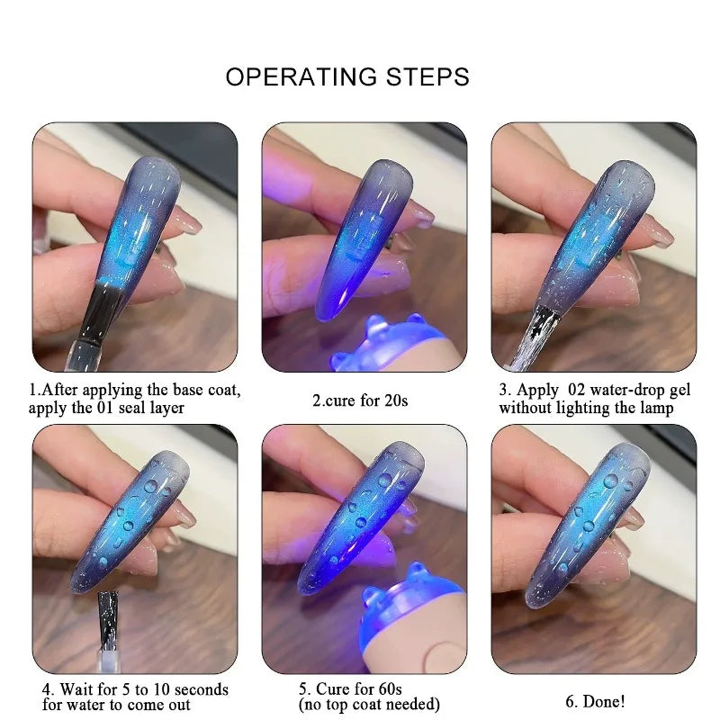 Water Drop Nail Gel Set, 3D Crystal Bubbling Gel & No Wipe Top Coat, DIY Dew Drop Effect for Glossy Glass Nails, Nail Art Design Qme