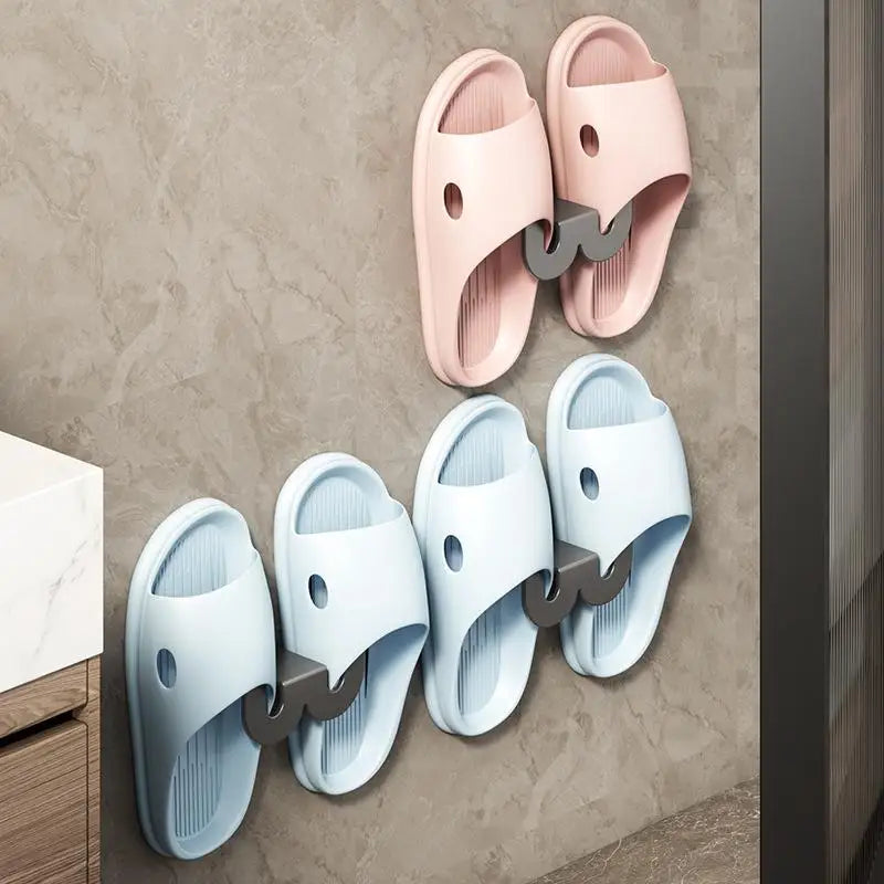 Wall Mounted Shoe Storage Rack Hole-free Hook Door Slippers Bathroom Qme