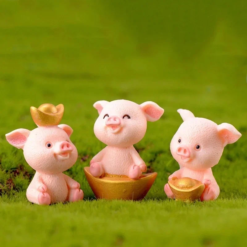 5 PCS Micro Pig Family Figurine Resin Ornaments Miniature Model Mini Animal Statue Bonsai Decoration Garden Home Decor Qme