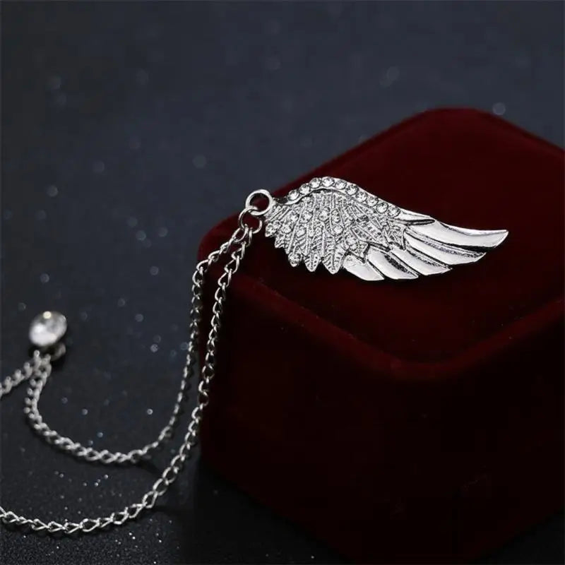 Angel Wings Tassel Chain Lapel Pin, Luxury Metal Feather Unisex Brooch Jewelry Gifts for Men Women Qme