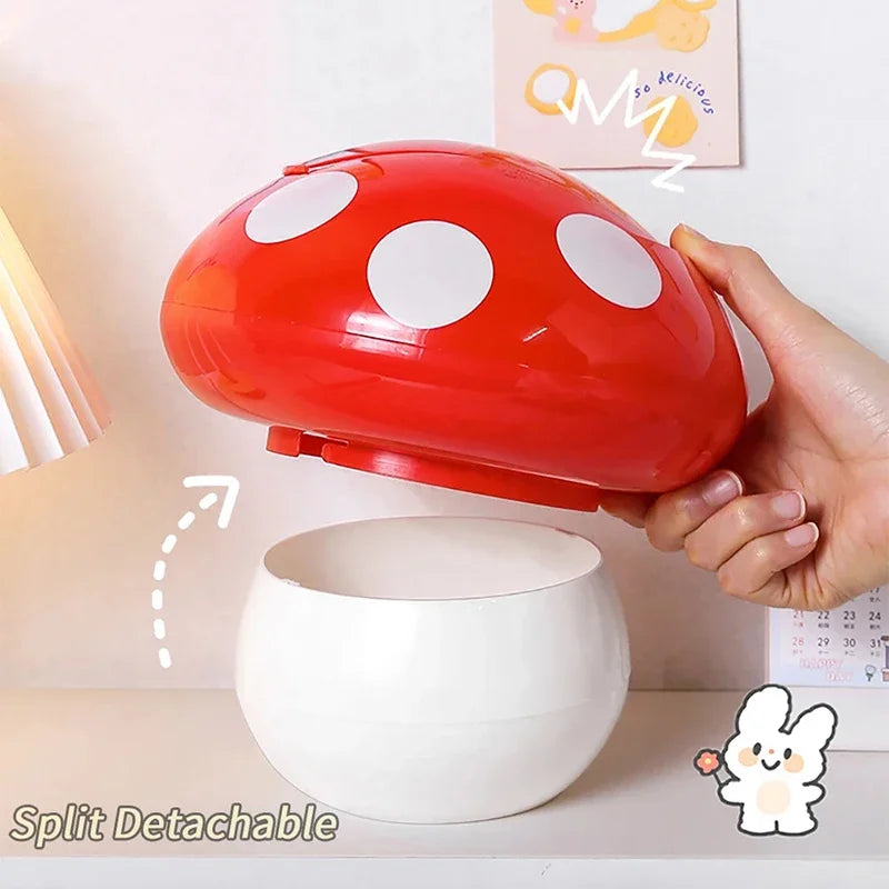 With Lid Detachable Cute Garbage Can Waste Bin Collect Rubbish Red Mushroom Table Desk Binwastebaske Mini Household Accessories Qme