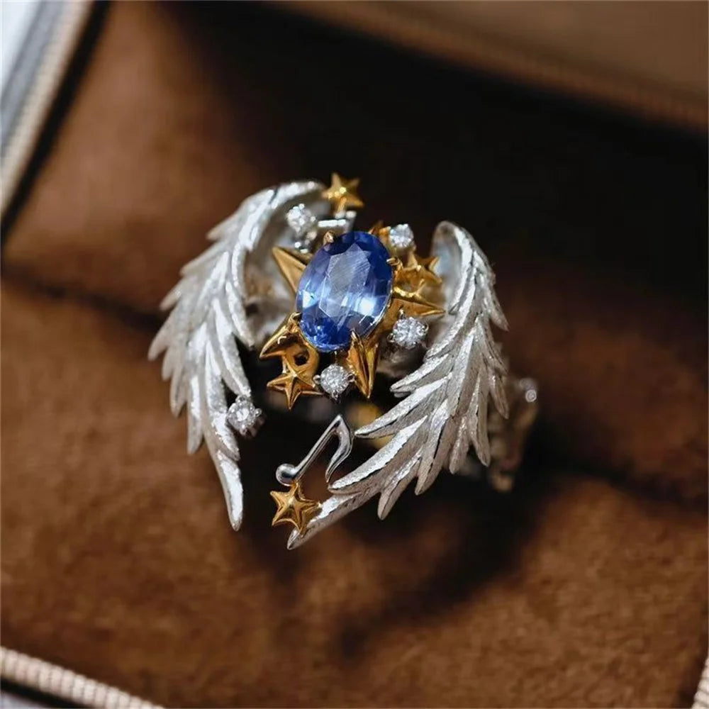Luxurious Sparkling Angel Wings Open Ring with High Luxury Travel Exquisite Jewelry Suitable for Public Gifts Qme