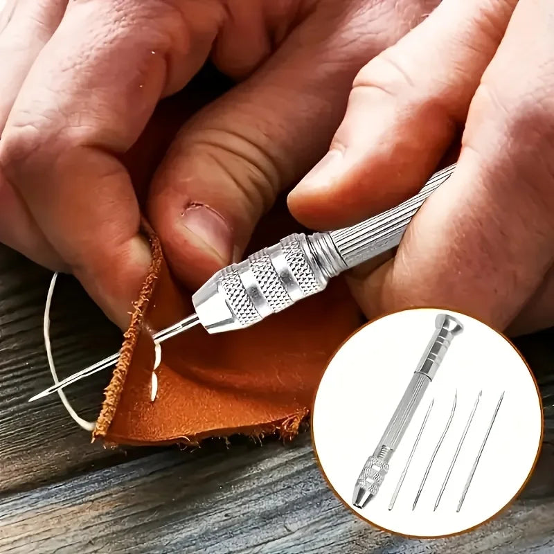 Leather Sewing Needles Kit, Set Contains Silver Leather Sewing Awl, 4 Piece Needle Suitable for Leather Canvas Tent Qme