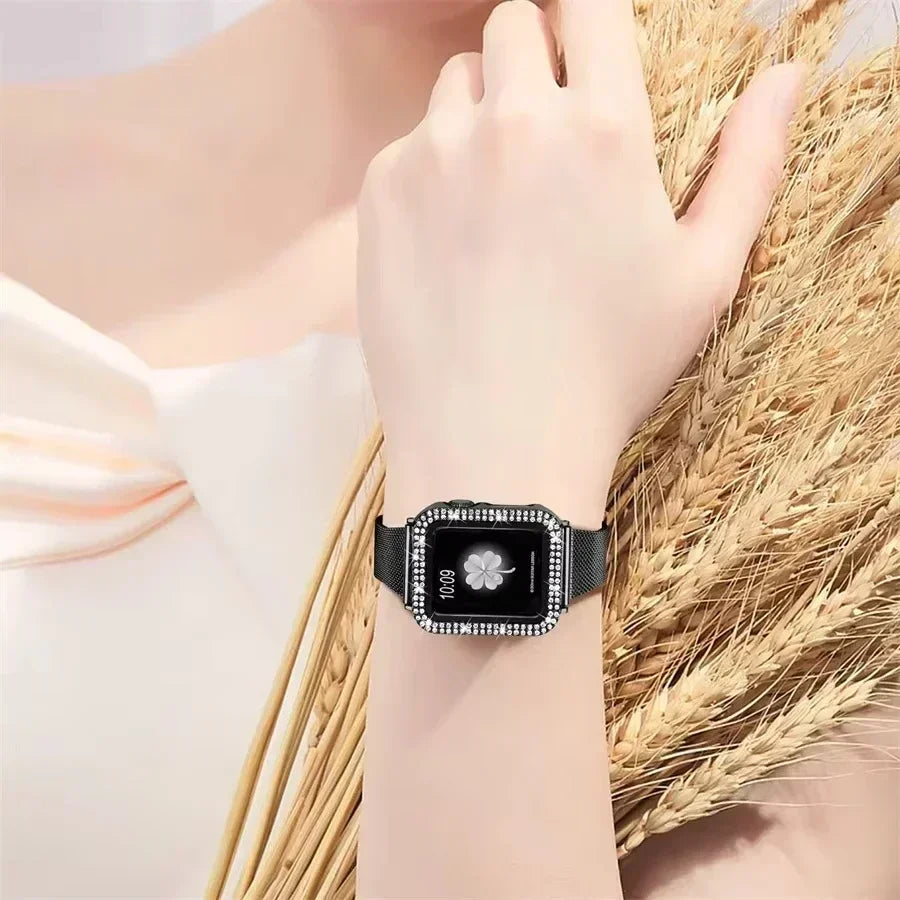 Bling Glass+Cover For Apple Watch 10 46mm 42mm Diamond Hard PC bumper+Screen Protector Case iwatch series 10 42 46mm Accessories Qme