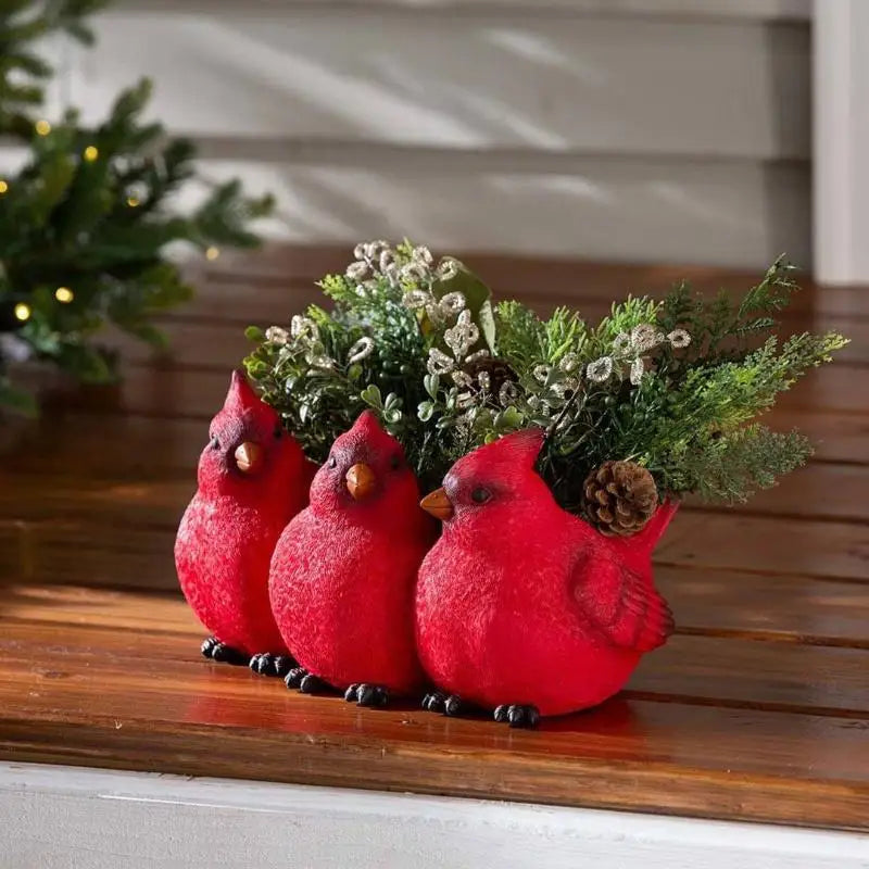 Cartoon Red Three Bird Flower Pot Succulent Plant Resin Flower Pot Home Decor Bird Flower Pot Ornament Creative Animal FlowerPot Qme