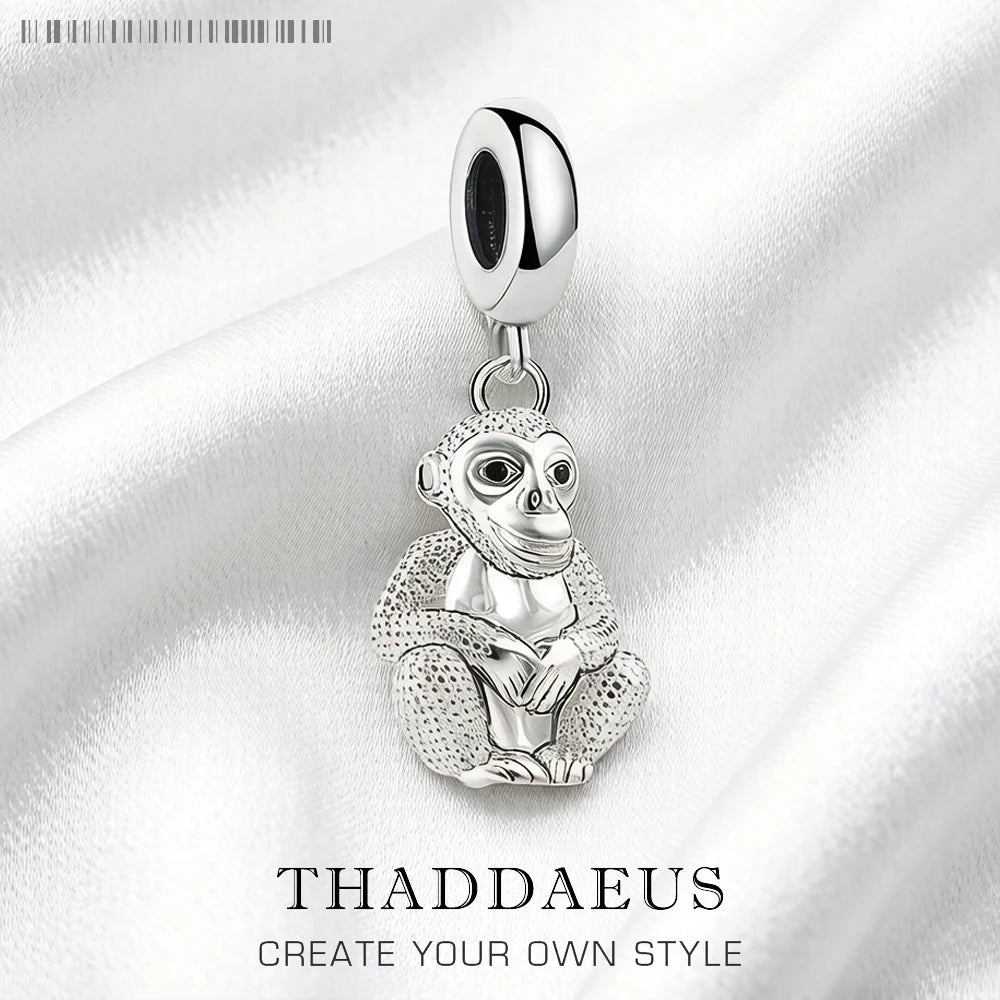 Monkey Charm Pendant Women Men Spring Pure 925 Sterling Silver Cute Jewelry Accessories Party Gift Qme Lobster Clasp