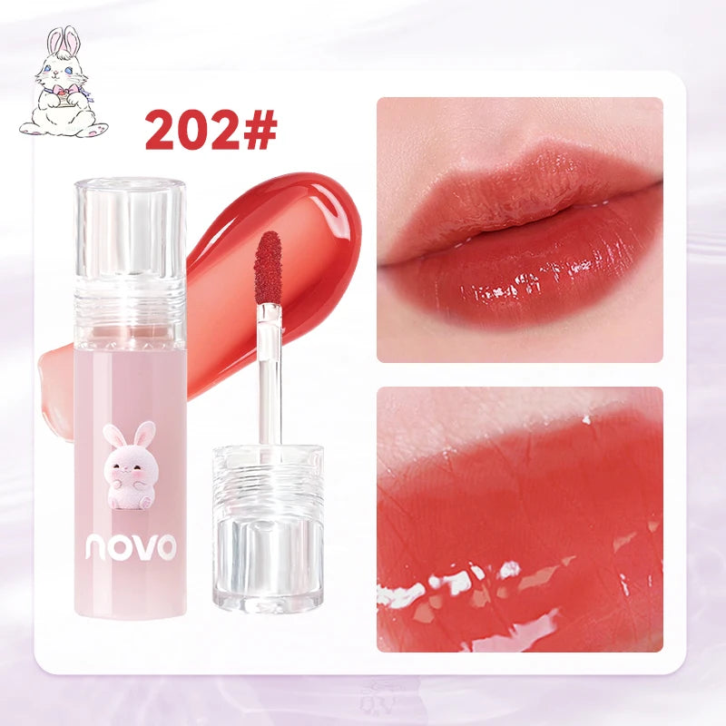 Cute Bunny Jelly Lip Gloss,Moisturizing Glossy Lip Glaze, with Sunflower Seed Oil Nourishing Lipstick,Long-Lasting,Non-Stick Cup Qme 202