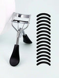 Eyelash Curler 15 Silicone Pads Portable Stainless Steel Gold Curling Qme 1PC-Black Silver