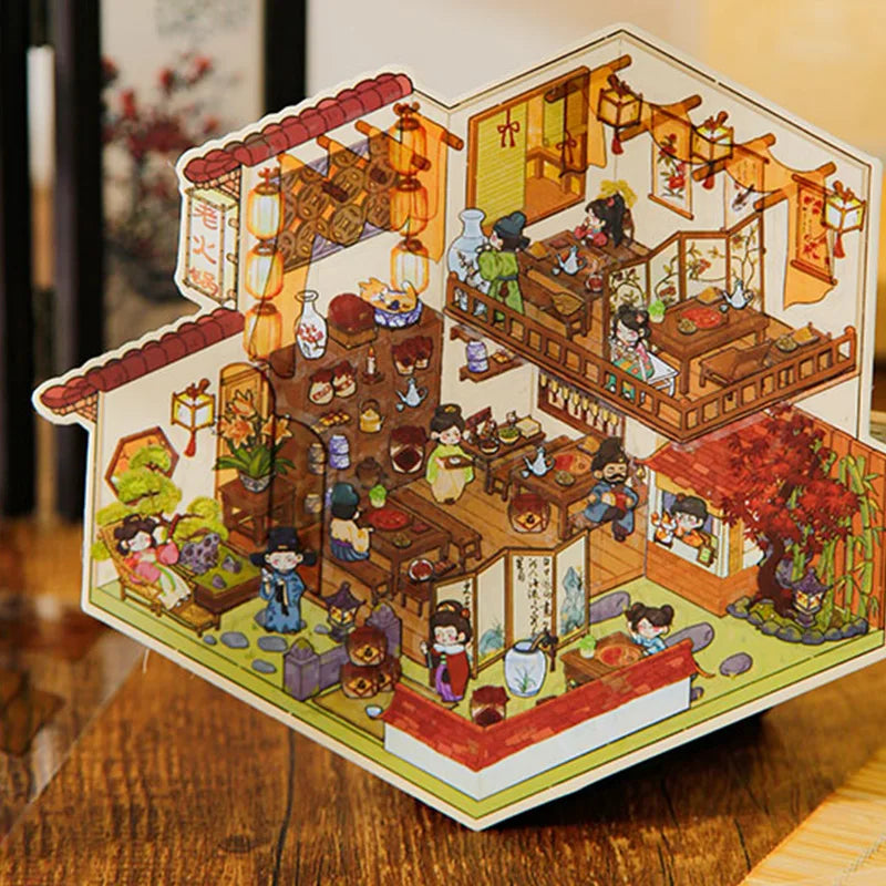 3D Landscape Stickers Chinese Style Vintage Cute Kawaii Scrapbook DIY & Handbook Decoration for Phone Case Notebook Qme