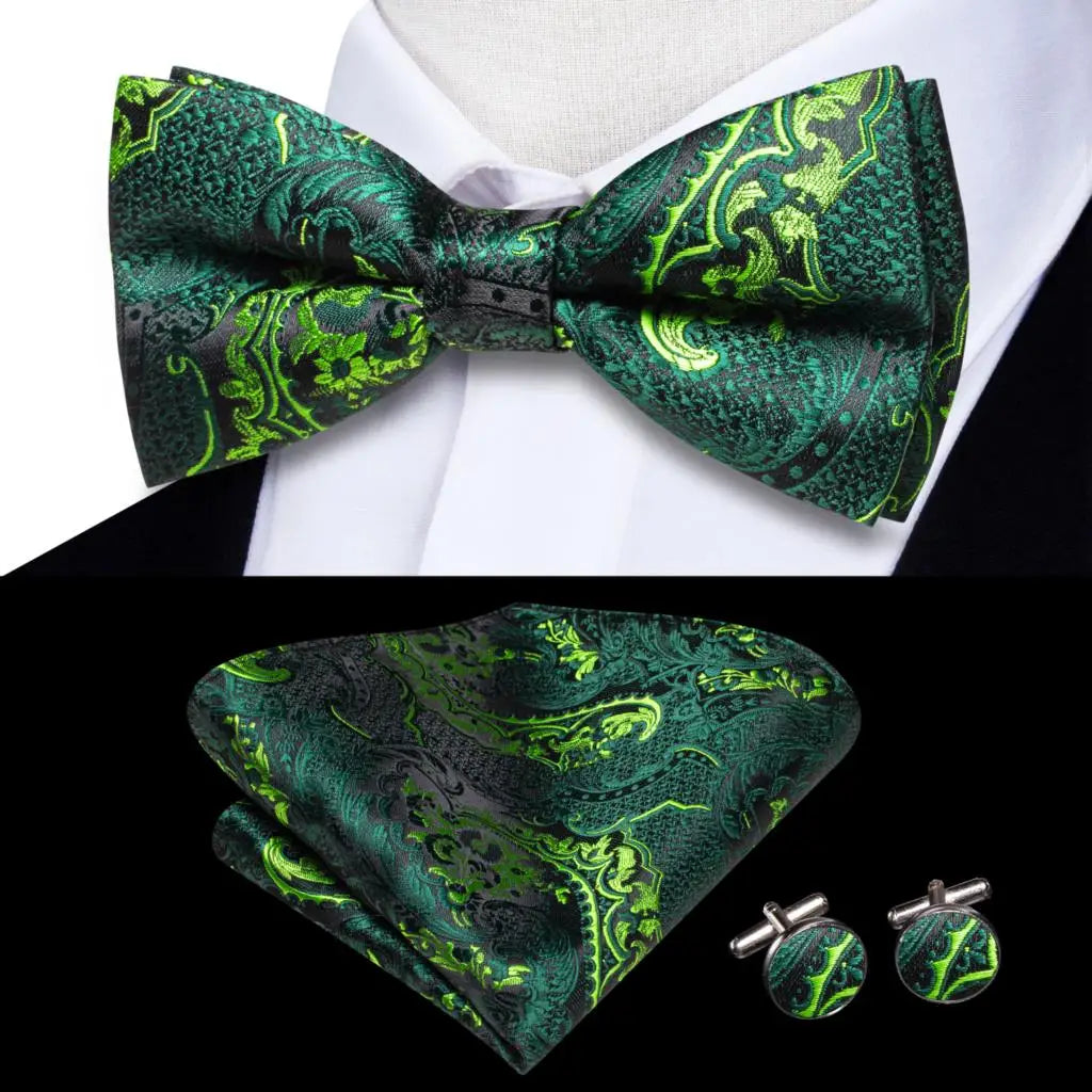 Sage Mint Grass Teal Green Mens Bow Tie Hankerchief Cufflinks Qme LDLH0586