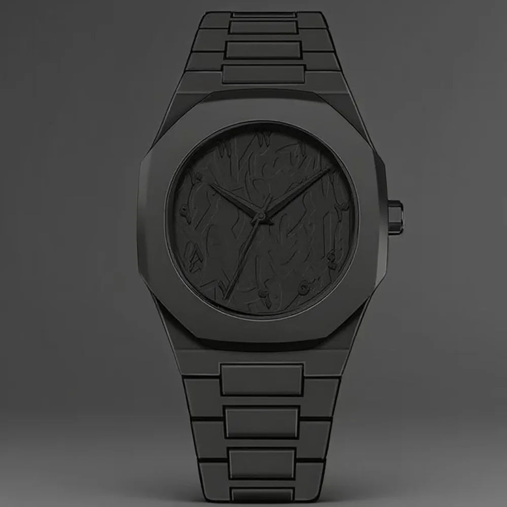 2026 2026 Spring New Men's Watch Light Luxury, niche luxury, minimalist fashion, quartz watch with black large dial Qme Stripe - Black