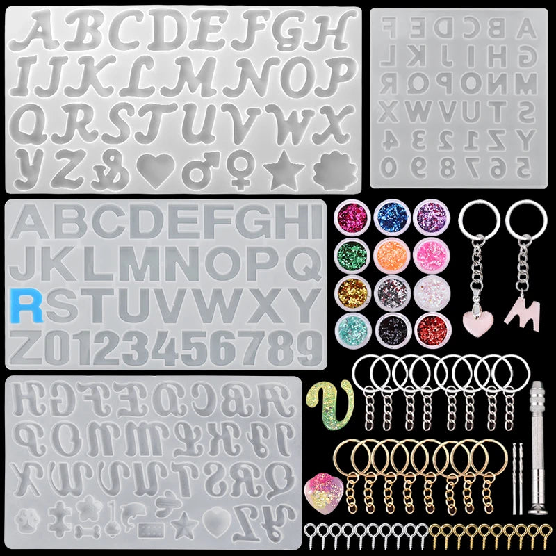 Alphabet Resin Molds Kit Backward Letter Number Silicone Casting Molds Resin Epoxy Molds For Keychain Making Pendant Jewelry DIY Qme