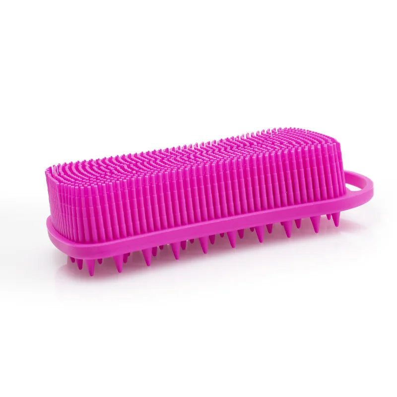 Double Sided Silicone Shower Brush 2 In 1 Exfoliating Body Brush Multi-Function Skin Cleaning Silicone Bath Brush Massage Brush Qme Rose red 1 pcs China Mainland